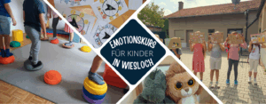 Lachende und glückliche Kinder spielen und zeigen die Freude und positive Stimmung, die dein Kind in unserem Emotionskurs erleben wird.